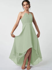 Chiffon A-Line Halter Sleeveless Junior Dress-BJ00008