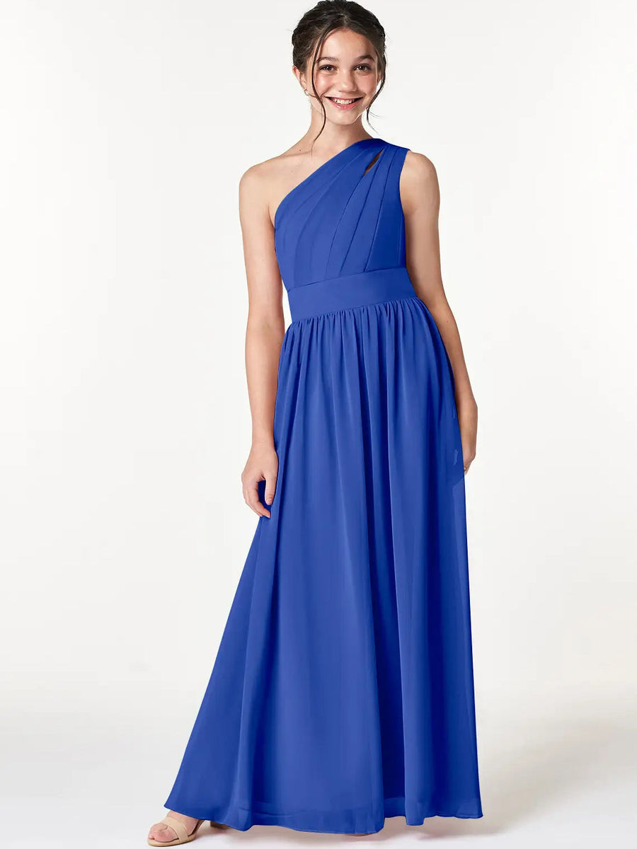 Chiffon A-Line One Shoulder Sleeveless Junior Dress-BJ00009