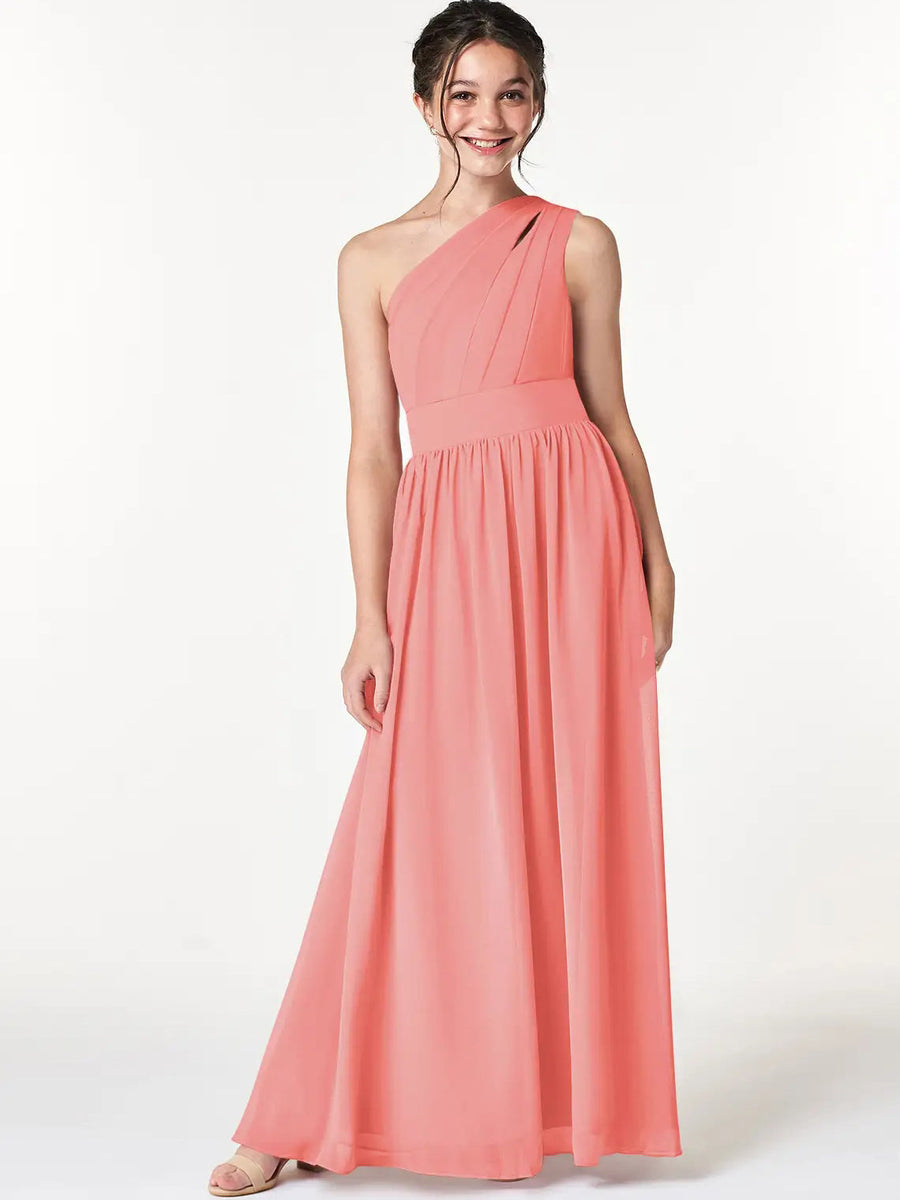 Chiffon A-Line One Shoulder Sleeveless Junior Dress-BJ00009