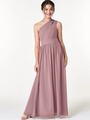 Chiffon A-Line One Shoulder Sleeveless Junior Dress-BJ00009