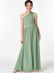 Chiffon A-Line One Shoulder Sleeveless Junior Dress-BJ00009