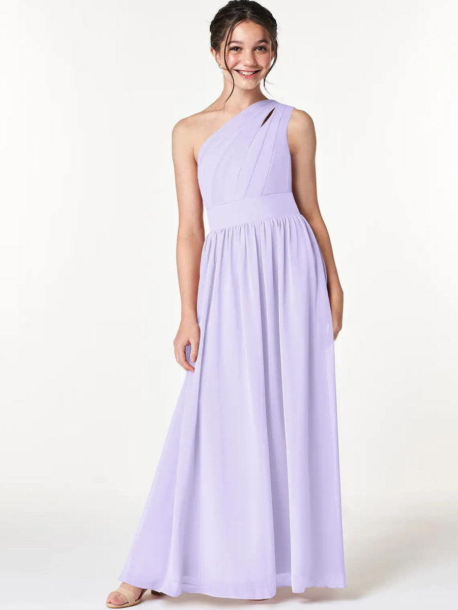 Chiffon A-Line One Shoulder Sleeveless Junior Dress-BJ00009