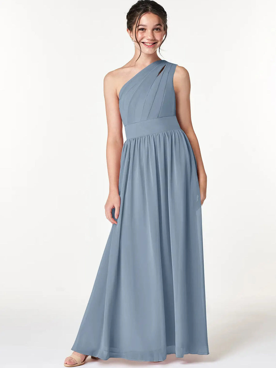 Chiffon A-Line One Shoulder Sleeveless Junior Dress-BJ00009