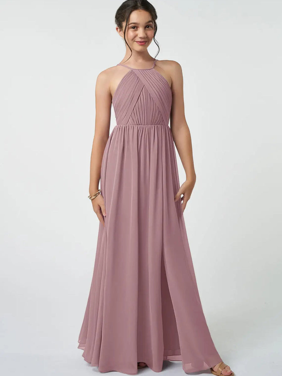 Chiffon A-Line Halter Sleeveless Junior Dress-BJ00010