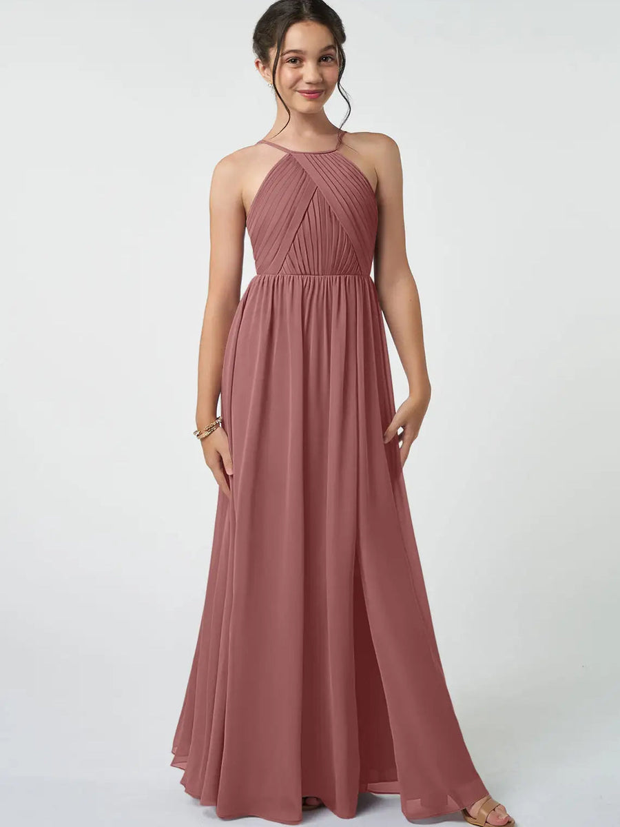 Chiffon A-Line Halter Sleeveless Junior Dress-BJ00010