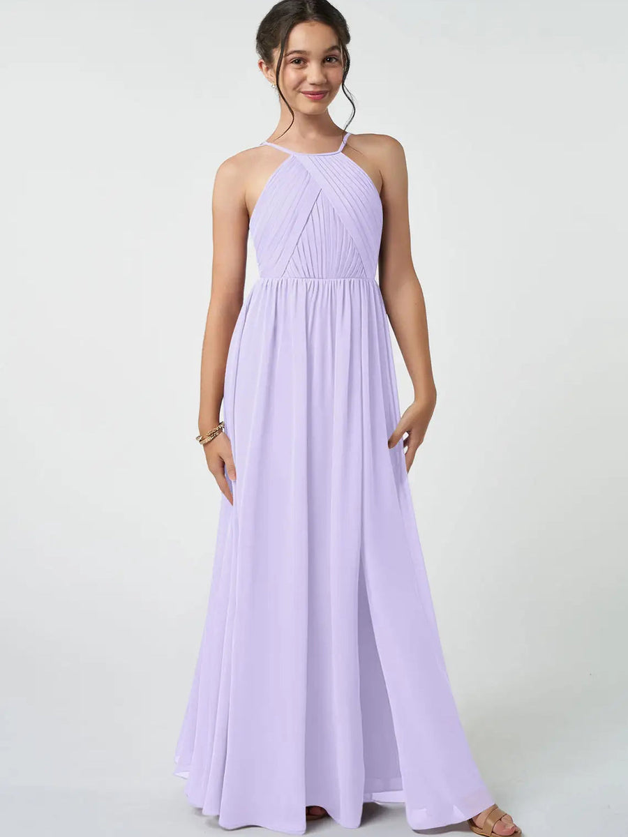 Chiffon A-Line Halter Sleeveless Junior Dress-BJ00010