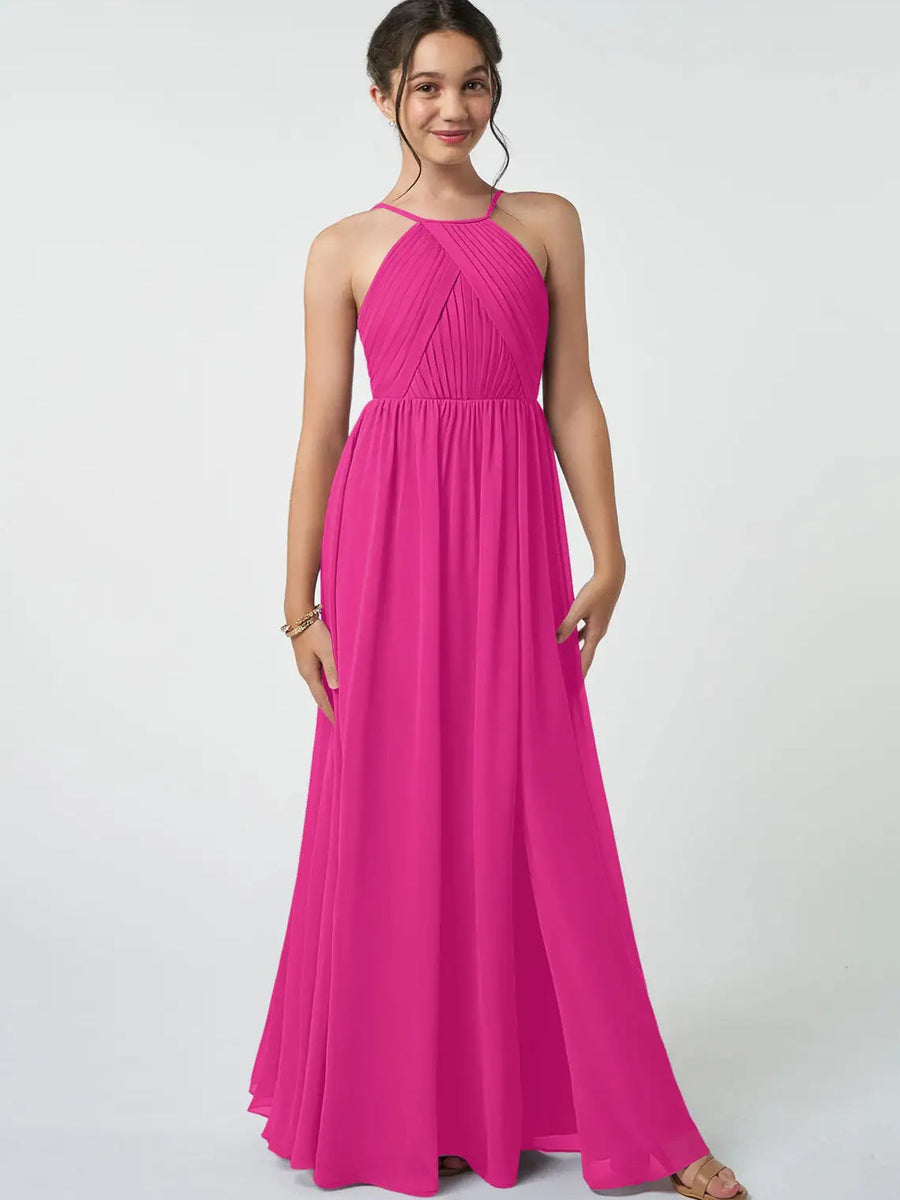 Chiffon A-Line Halter Sleeveless Junior Dress-BJ00010