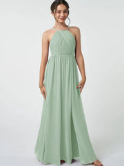 Chiffon A-Line Halter Sleeveless Junior Dress-BJ00010
