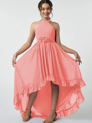 Chiffon A-Line Halter Sleeveless Junior Dress-BJ00011