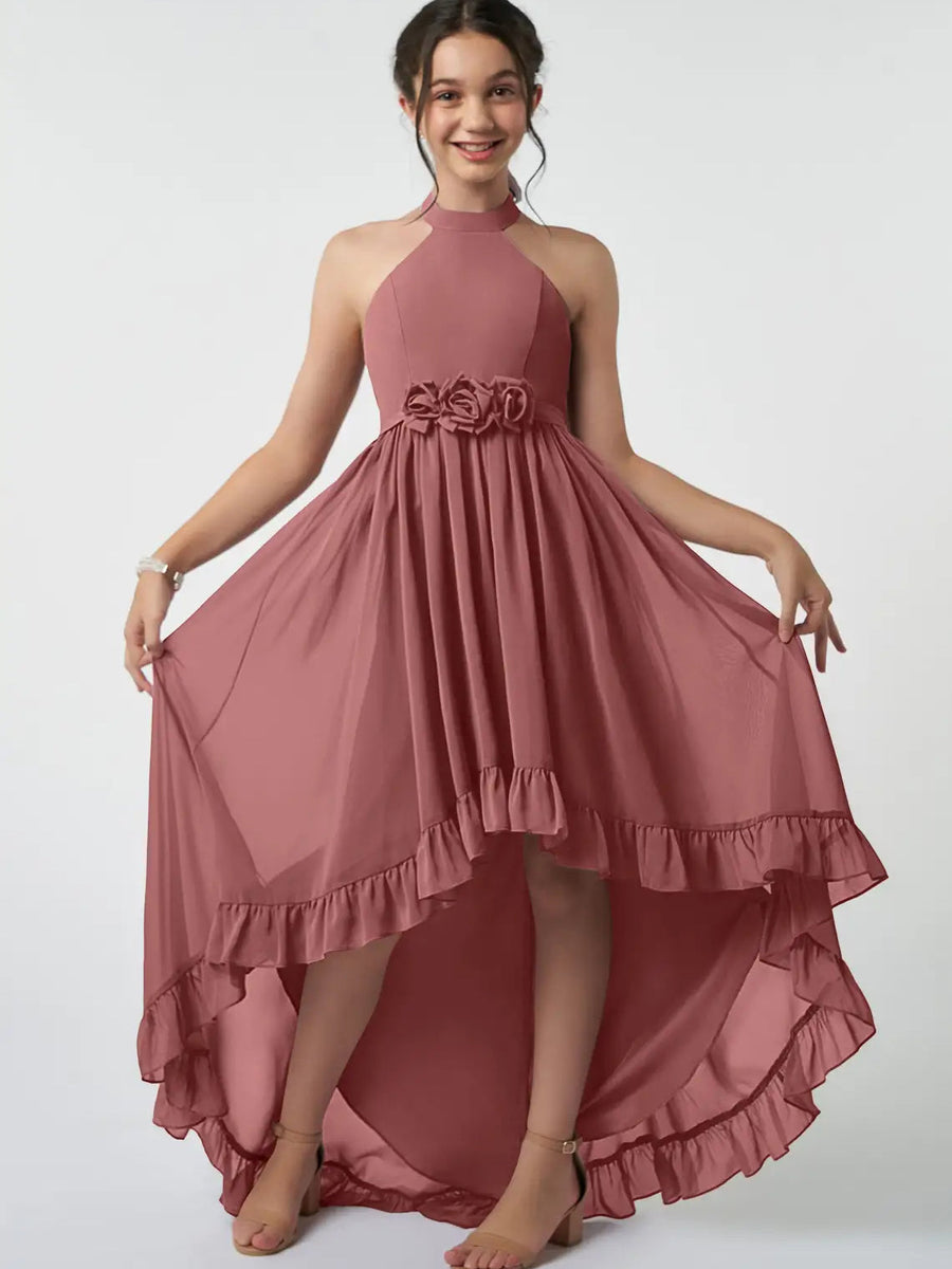 Chiffon A-Line Halter Sleeveless Junior Dress-BJ00011