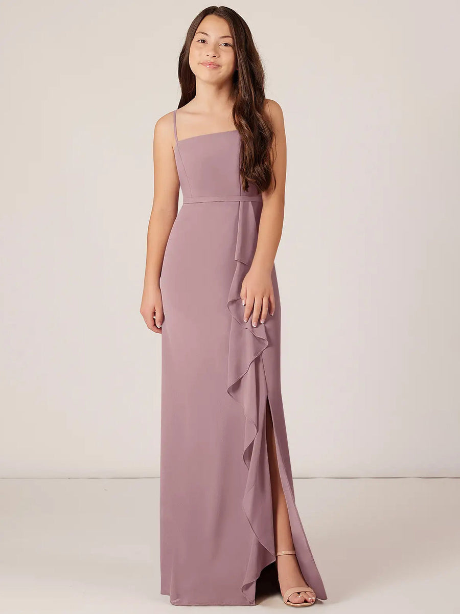 Chiffon A-Line Spaghetti Straps Sleeveless Junior Dress-BJ00012