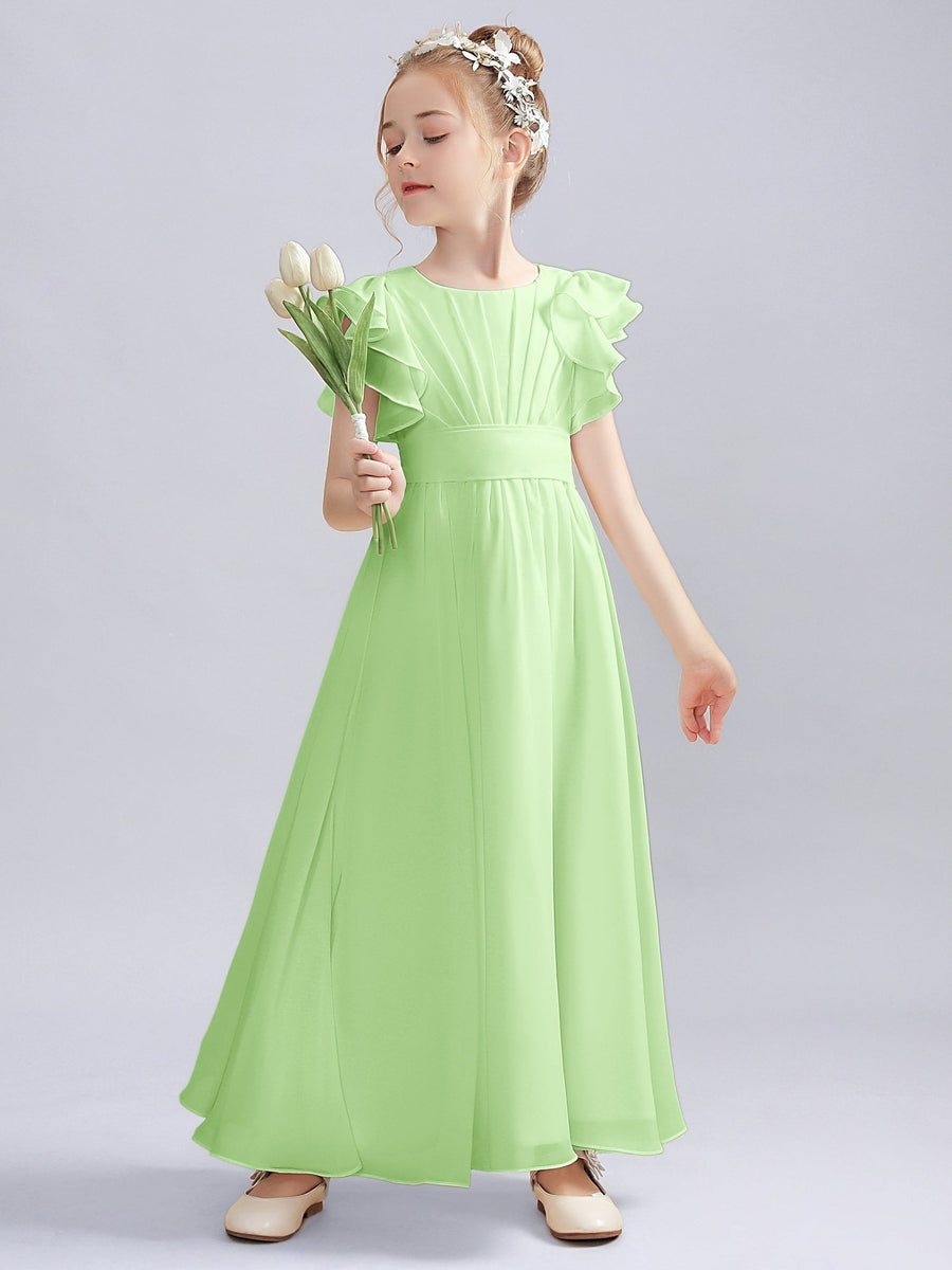 Chiffon A-Line Scoop Neck Half Sleeves Junior Dress-BJ00013