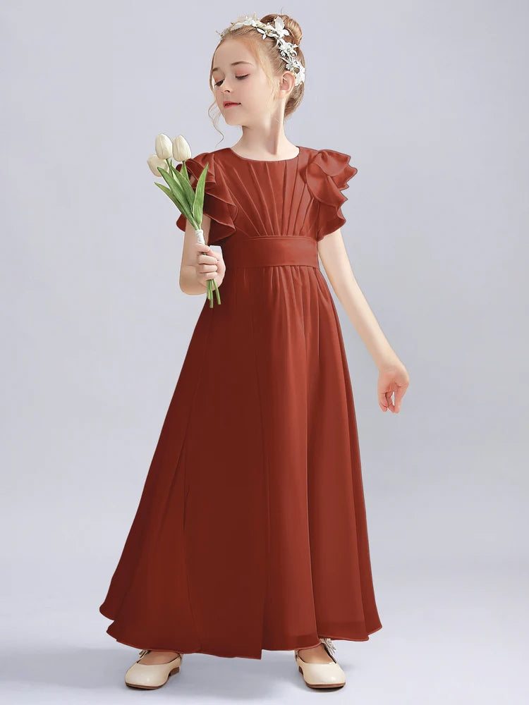 Chiffon A-Line Scoop Neck Half Sleeves Junior Dress-BJ00013