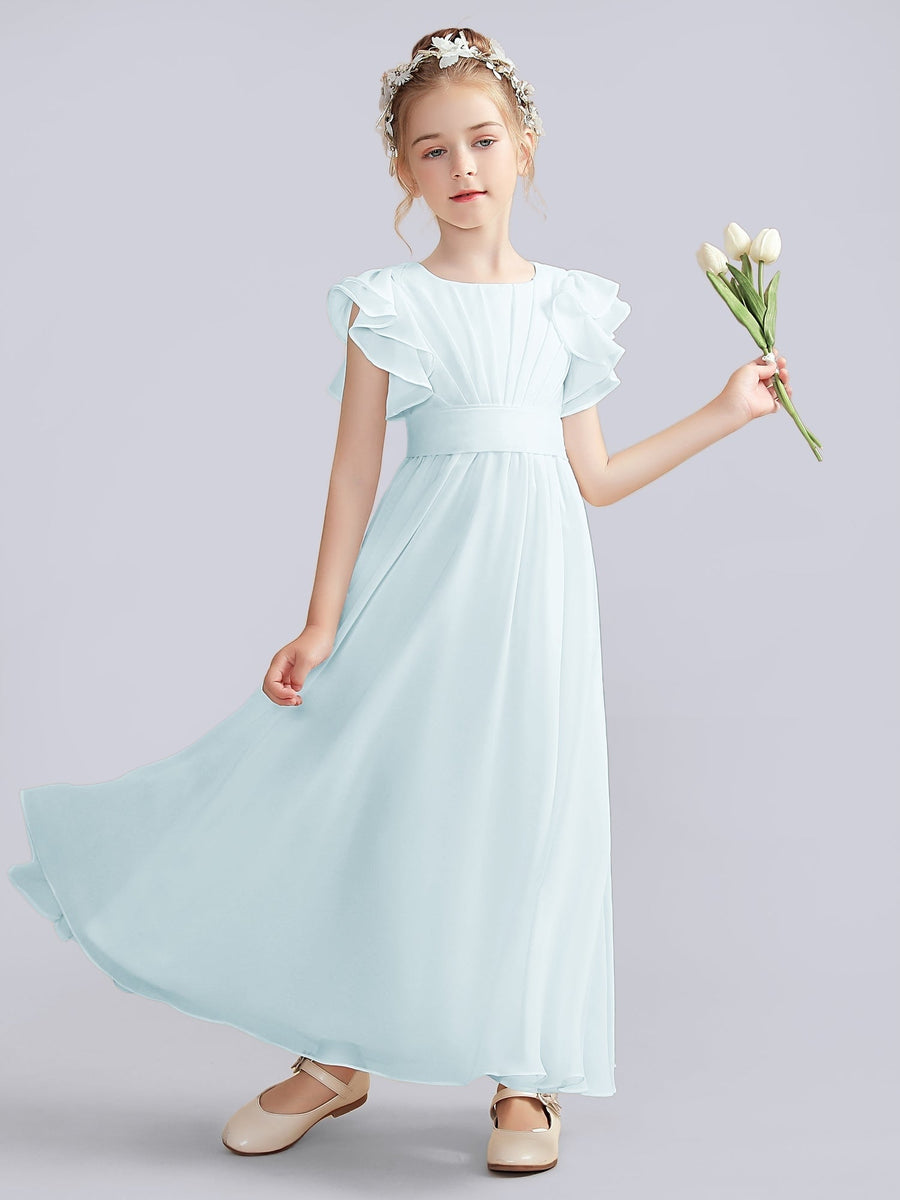 Chiffon A-Line Scoop Neck Half Sleeves Junior Dress-BJ00013
