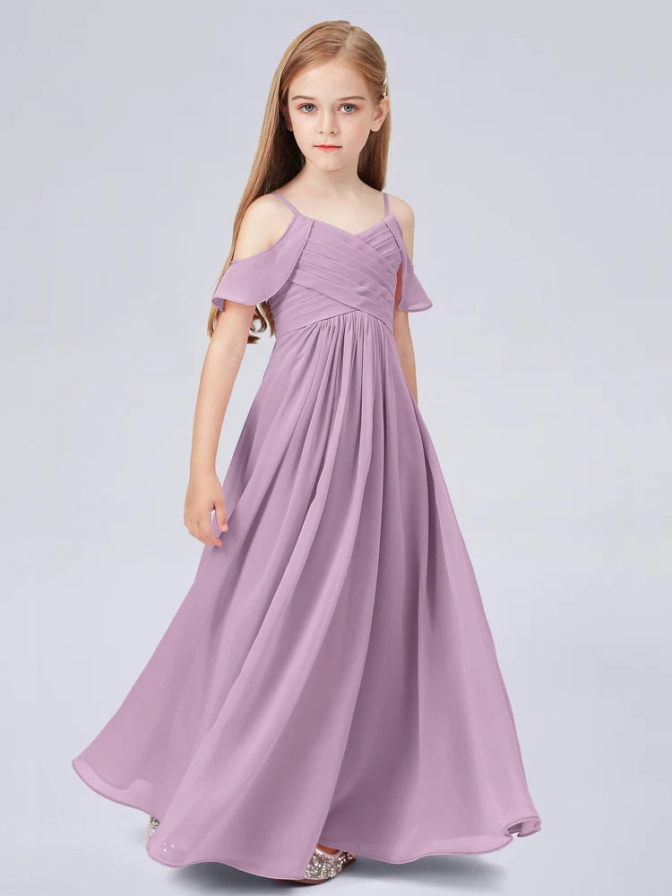 Chiffon A-Line Spaghetti Straps Half Sleeves Junior Dress-BJ00014