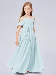 Chiffon A-Line Spaghetti Straps Half Sleeves Junior Dress-BJ00014