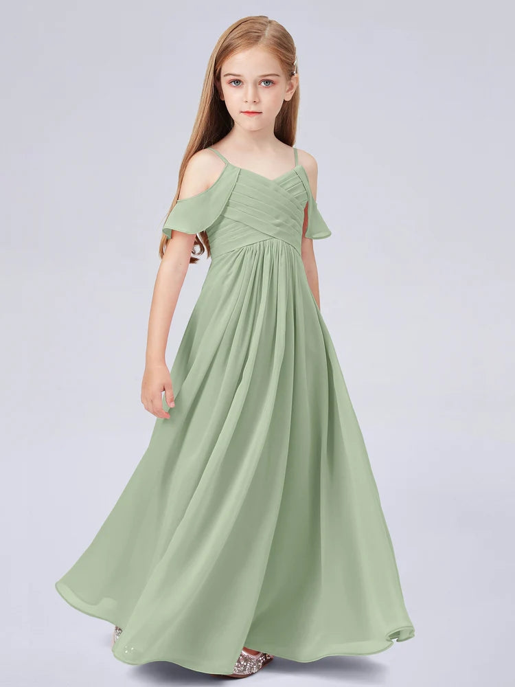 Chiffon A-Line Spaghetti Straps Half Sleeves Junior Dress-BJ00014