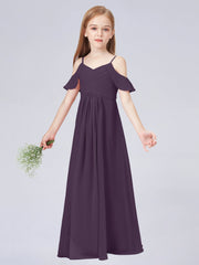 Chiffon A-Line Spaghetti Straps Half Sleeves Junior Dress-BJ00014