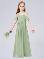 Chiffon A-Line Spaghetti Straps Half Sleeves Junior Dress-BJ00014