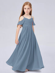 Chiffon A-Line Spaghetti Straps Half Sleeves Junior Dress-BJ00014