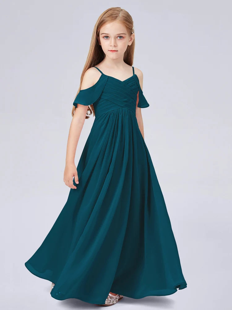 Chiffon A-Line Spaghetti Straps Half Sleeves Junior Dress-BJ00014