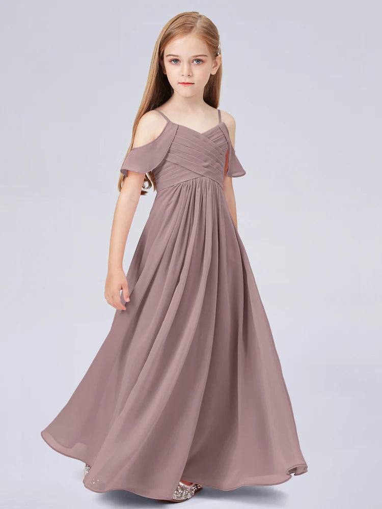 Chiffon A-Line Spaghetti Straps Half Sleeves Junior Dress-BJ00014