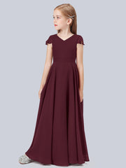 Chiffon A-Line V-Neck Half Sleeves Junior Dress-BJ00015