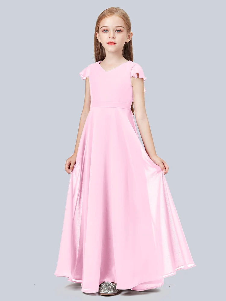 Chiffon A-Line V-Neck Half Sleeves Junior Dress-BJ00015