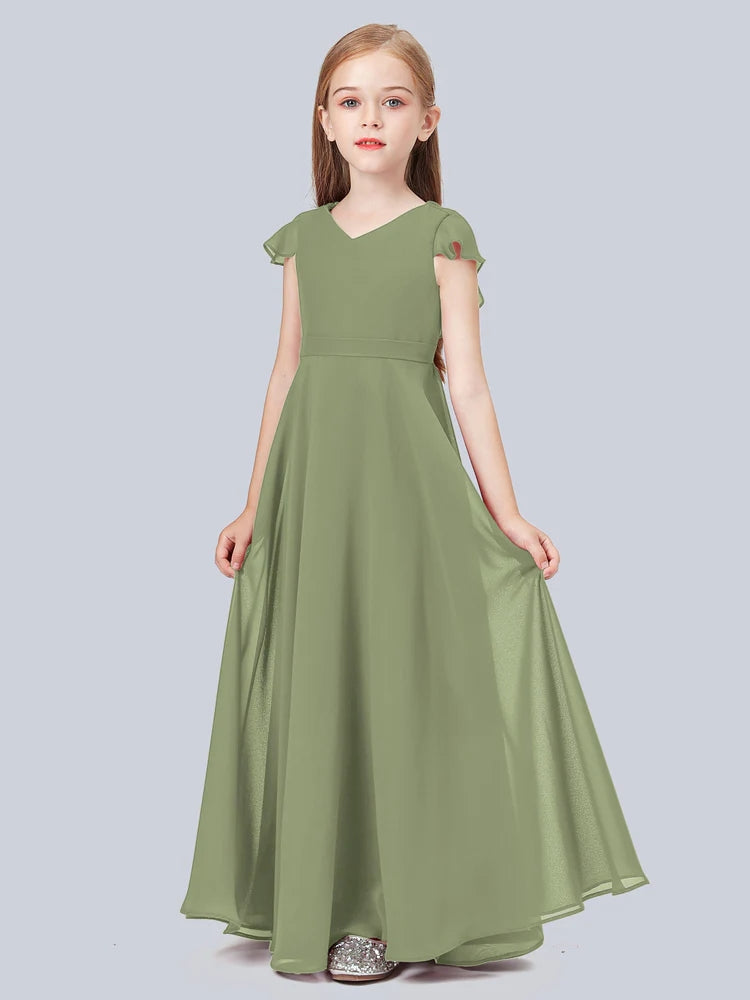 Chiffon A-Line V-Neck Half Sleeves Junior Dress-BJ00015