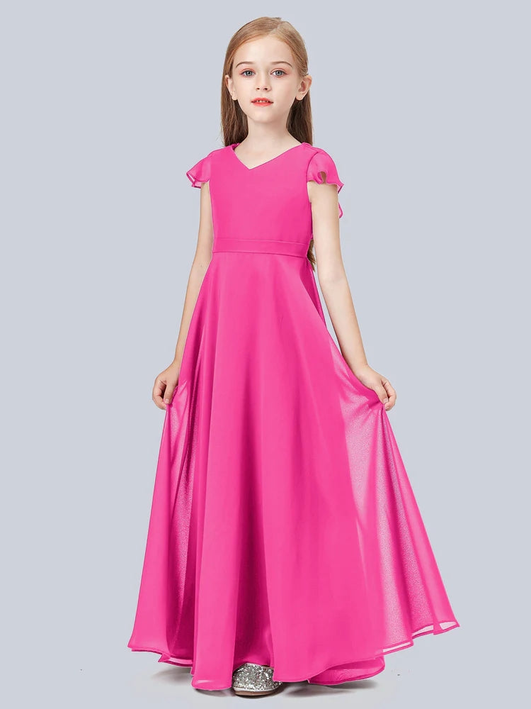 Chiffon A-Line V-Neck Half Sleeves Junior Dress-BJ00015