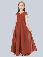 Chiffon A-Line V-Neck Half Sleeves Junior Dress-BJ00015