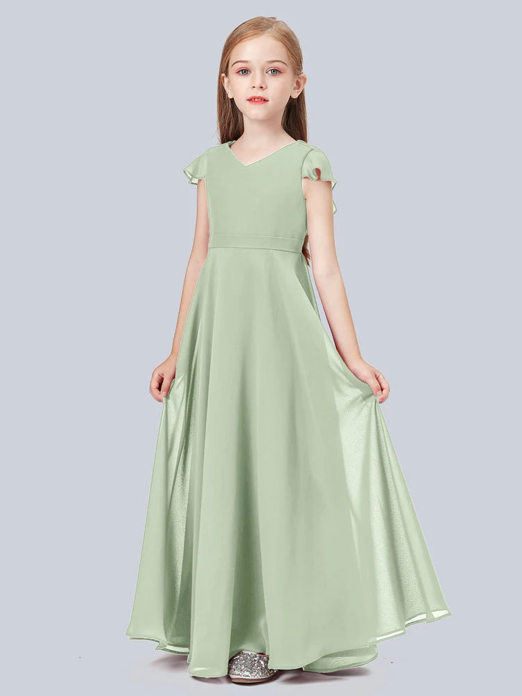 Chiffon A-Line V-Neck Half Sleeves Junior Dress-BJ00015