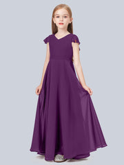 Chiffon A-Line V-Neck Half Sleeves Junior Dress-BJ00015