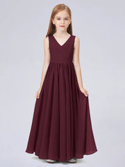 Chiffon A-Line V-Neck Sleeveless Junior Dress-BJ00016