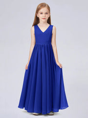 Chiffon A-Line V-Neck Sleeveless Junior Dress-BJ00016