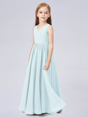 Chiffon A-Line V-Neck Sleeveless Junior Dress-BJ00016