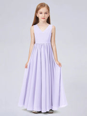 Chiffon A-Line V-Neck Sleeveless Junior Dress-BJ00016