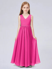 Chiffon A-Line V-Neck Sleeveless Junior Dress-BJ00016
