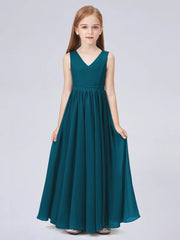 Chiffon A-Line V-Neck Sleeveless Junior Dress-BJ00016