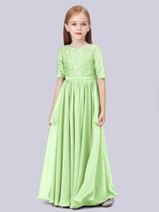 Chiffon A-Line Scoop Neck Half Sleeves Junior Dress-BJ00017