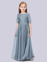 Chiffon A-Line Scoop Neck Half Sleeves Junior Dress-BJ00017