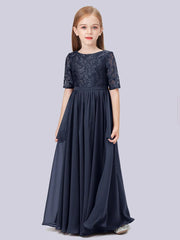 Chiffon A-Line Scoop Neck Half Sleeves Junior Dress-BJ00017