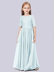 Chiffon A-Line Scoop Neck Half Sleeves Junior Dress-BJ00017