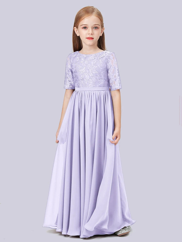 Chiffon A-Line Scoop Neck Half Sleeves Junior Dress-BJ00017