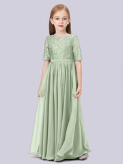 Chiffon A-Line Scoop Neck Half Sleeves Junior Dress-BJ00017