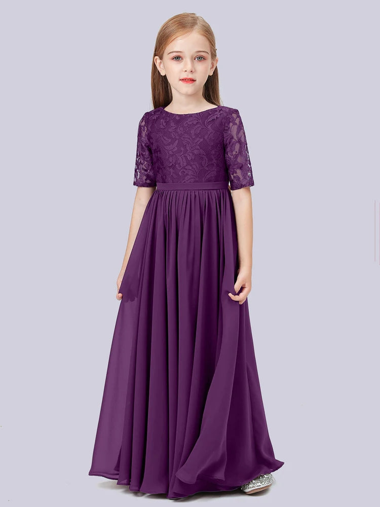Chiffon A-Line Scoop Neck Half Sleeves Junior Dress-BJ00017