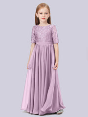 Chiffon A-Line Scoop Neck Half Sleeves Junior Dress-BJ00017