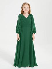 Chiffon A-Line V-Neck Long Sleeves Junior Dress-BJ00018