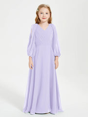 Chiffon A-Line V-Neck Long Sleeves Junior Dress-BJ00018