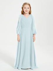 Chiffon A-Line V-Neck Long Sleeves Junior Dress-BJ00018